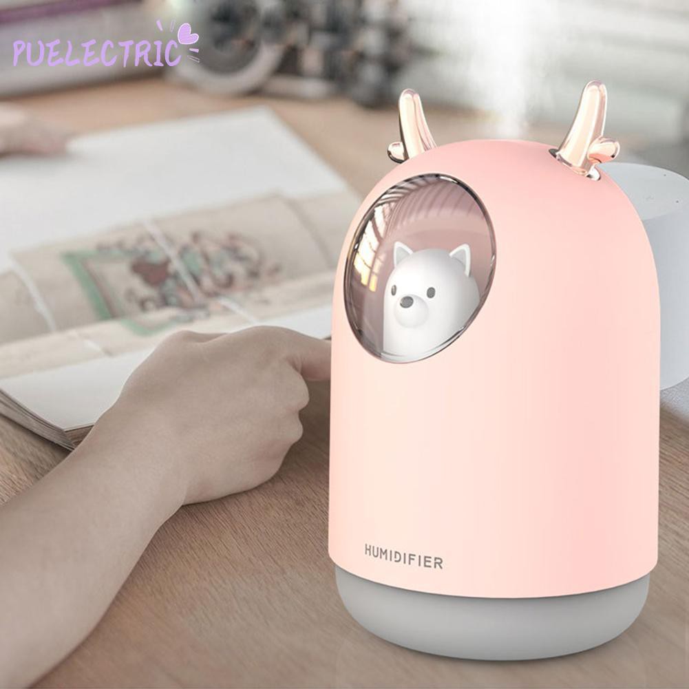 Máy phun sương sóng âm tạo độ ẩm hình gấu 300ml có đèn LED cổng USB