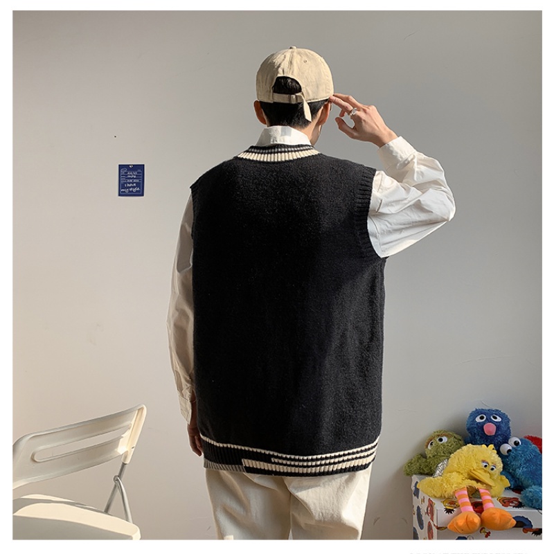 Áo sweater không tay cổ chữ v thời trang xuân thu hàn quốc dành cho nam 2021