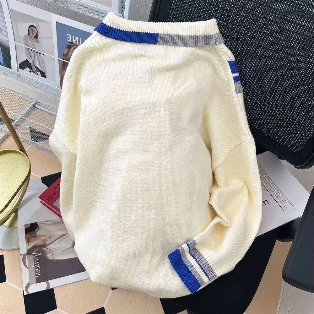 Áo Len Cổ polo Giả Hai Lớp Phong Cách Thời Trang Mùa Thu Cho Nữ