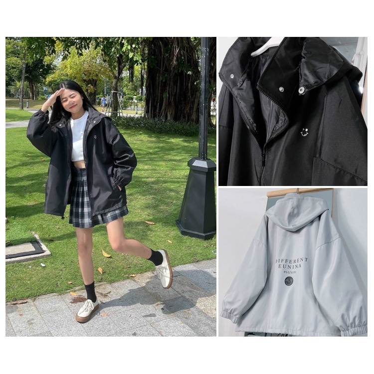 áO Khoác Dù Có Nón Rời Logo Thêu Lưng In Chữ DIFFERENT Thời Trang 777khoac157