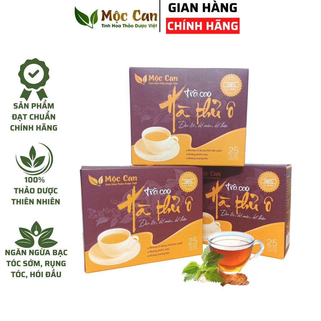 Trà Cao Hà Thủ Ô Mộc Can - Cải thiện tình trạng Bạc Tóc Sớm, Rụng Tóc, Hói Đầu - Trà túi lọc hỗ trợ tăng cường sức khỏe