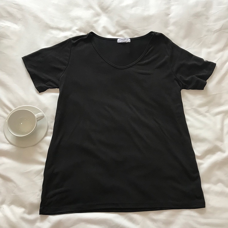 Áo phông nữ cổ tim form rộng ❤️Icotton❤️ áo thun trơn tay lỡ đẹp cotton mát mẻ nhiều màu sắc, trắng, đen