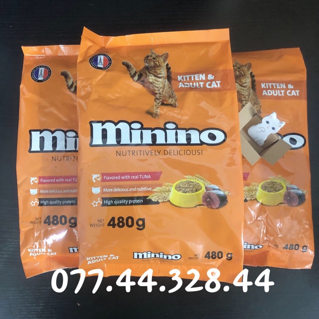 [RẺ VÔ ĐỊCH]Thức ăn hạt cho mèo con, mèo trưởng thành Minino 480g