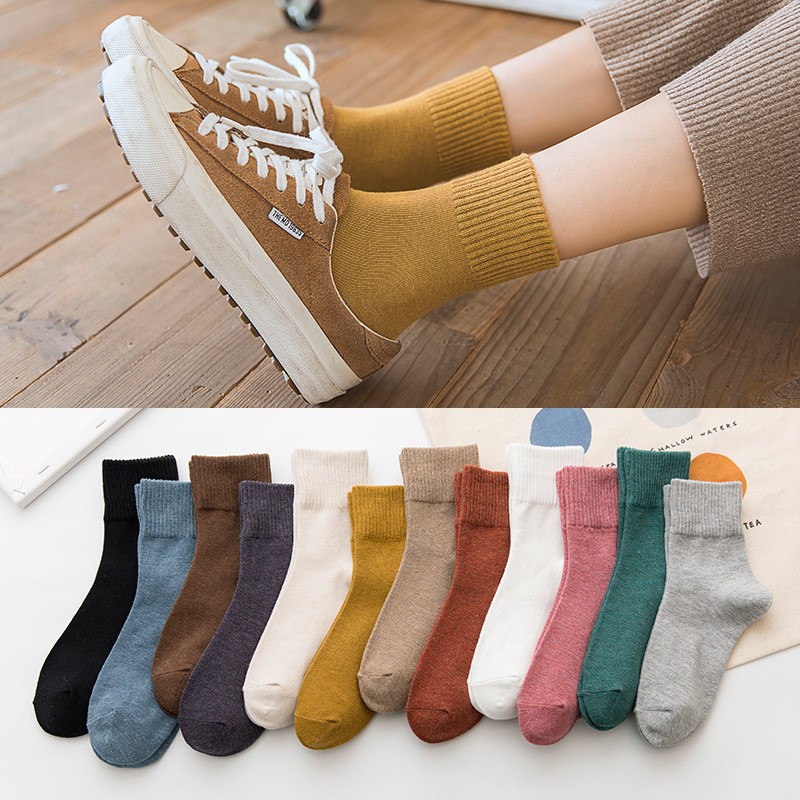 Tất vớ nữ cotton cổ gân nhiều màu phong cách hàn quốc Date84store