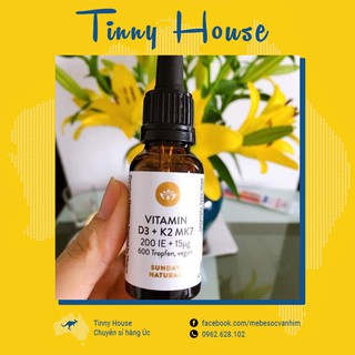 Vitamin D3K2 Mk7, vitamin D3 K2, vitamin D3 Sunday Natural cho bé, 20ml Đức