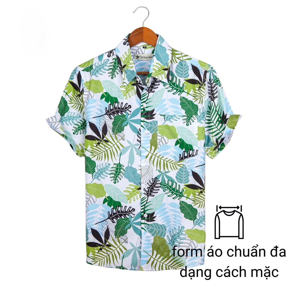 Áo sơ mi nam nữ vài lụa mềm họa tiết năng động mang đi biển áo nhóm mềm mát thấm co giãn