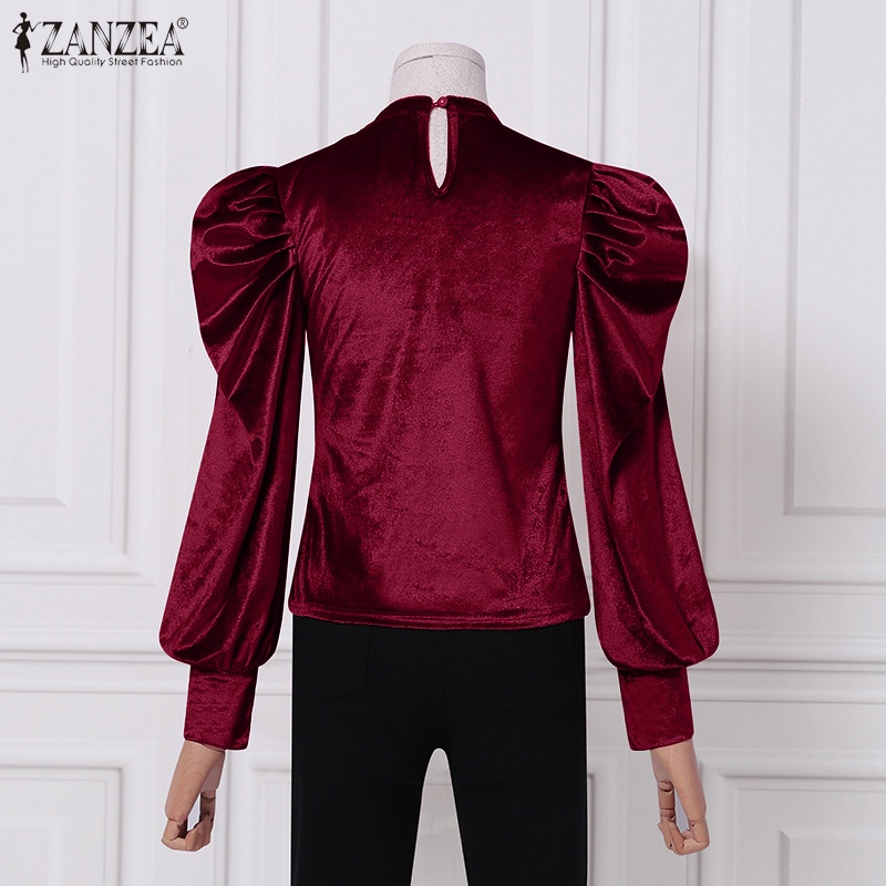 Áo ZANZEA cổ đứng tay phồng dáng ôm vừa vặn thời trang cổ điển cho nữ