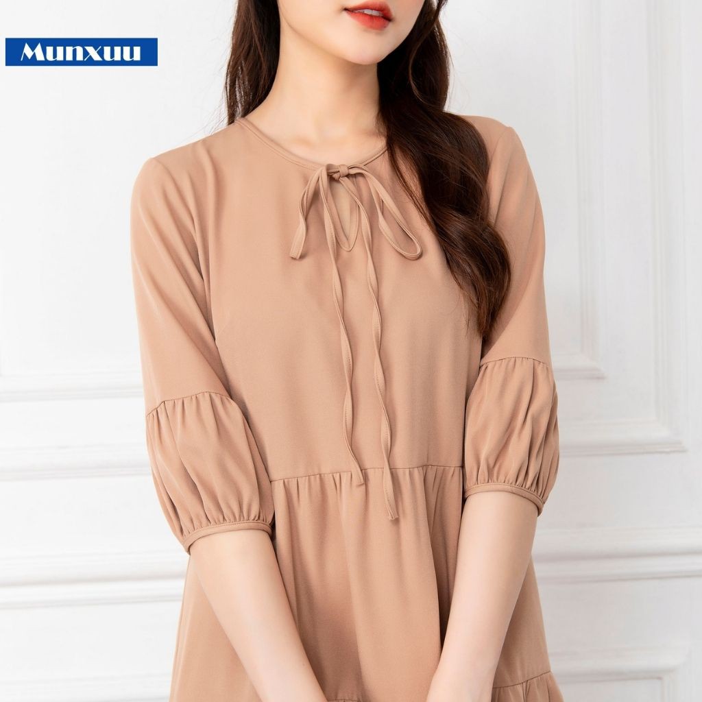 Váy babydoll MUNXUU xếp tầng xòe nhẹ nhàng, chất vải Tơ cao cấp – Thời trang thiết kế V03