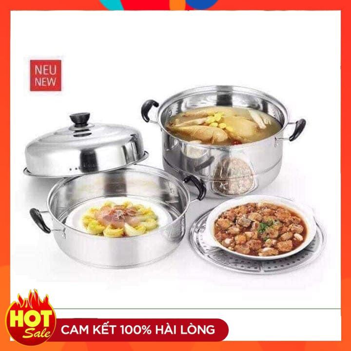 Nồi hấp inox 3  tầng hiện đại kích thước lớn, có thể sử dụng trên mọi loại bếp . [HÀNG LOẠI 1]