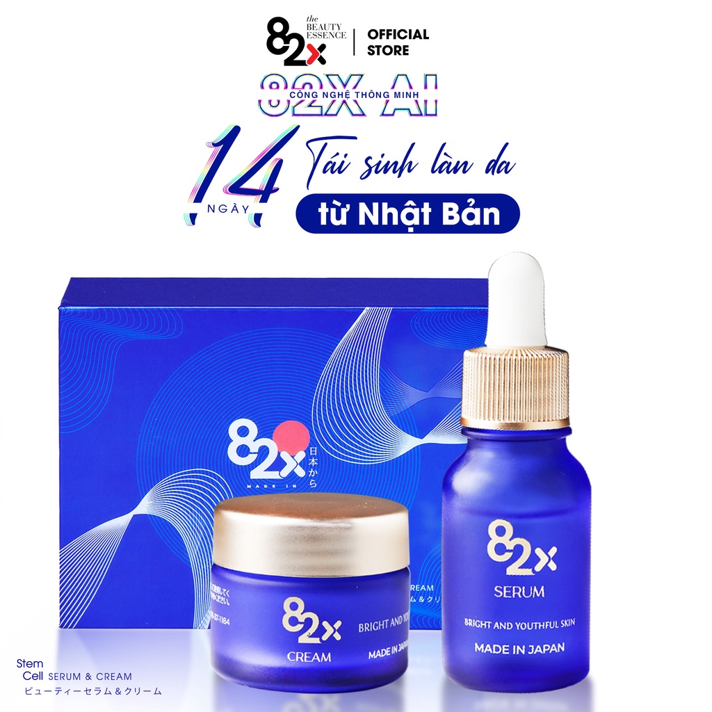 82X- Bộ đôi AI STEM CELL SERUM &amp; CREAM dưỡng trắng , chống lão hóa hoàn hảo đến từ Nhật Bản với 10ml/chai và 10mg/hộp.