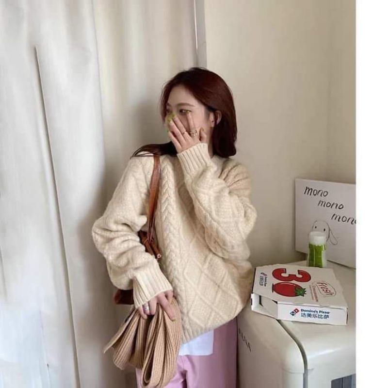 Áo Len Nữ - Áo Len Màu Trơn Dáng Rộng Cổ Tròn Mặc Thu Đông Phong Cách Hàn Quốc | BigBuy360 - bigbuy360.vn