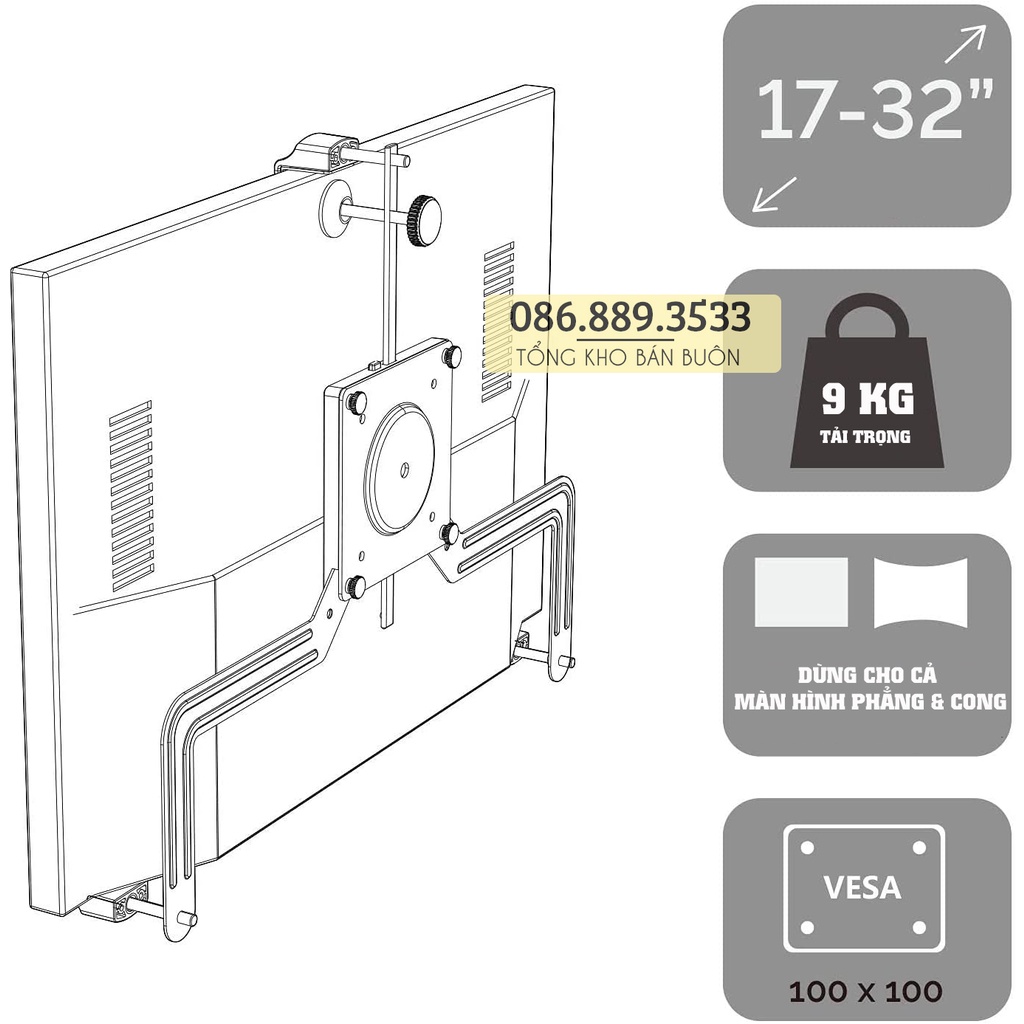 A2 / Bộ kẹp màn hình ErgoTek EA2  / Bộ Kit Vesa Mount Dùng cho màn hình không có lỗ ốc