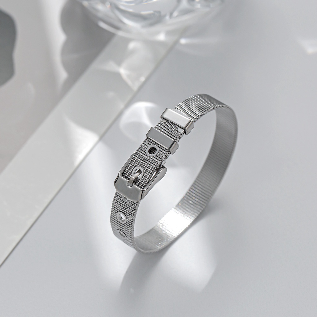 Vòng Tay Nam Lắc Tay Unisex Thời Trang Đeo Tay Nam Nữ Basic Punstore Màu Bạc Đen  - Vòng Silver Belt