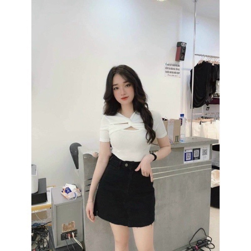 Áo thun nữ ,áo croptop xoắn ngực-A16
