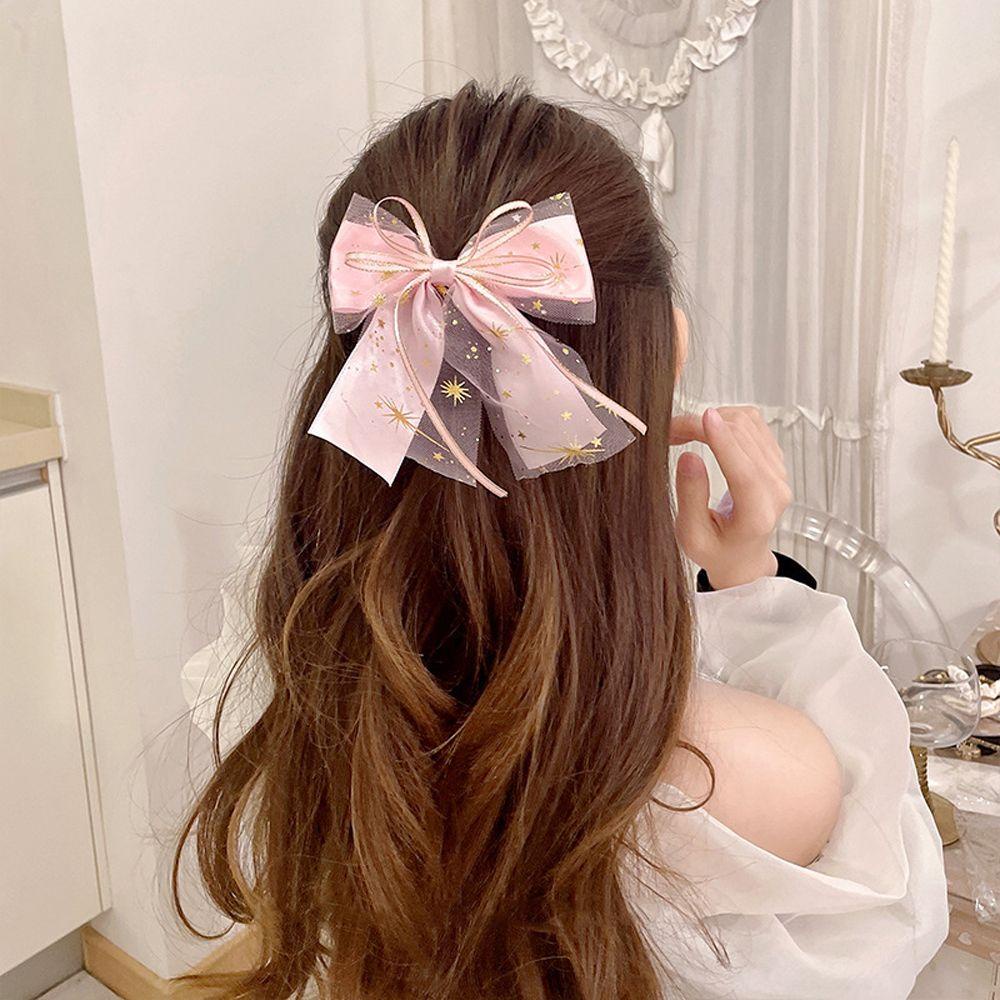 Kẹp Tóc Nơ Lưới Hình Ngôi Sao Phong Cách Cổ Điển Cho Nữ