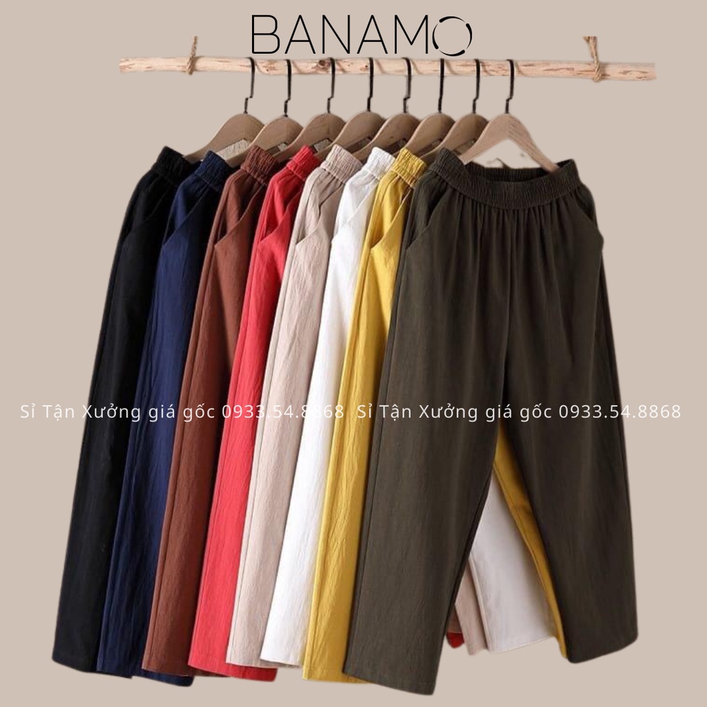 Quần đũi nữ cạp chun Banamo quần baggy đũi lưng thun chất đũi nhẹ mát   đen trắng kem xanh than rêu nâu vàng 823