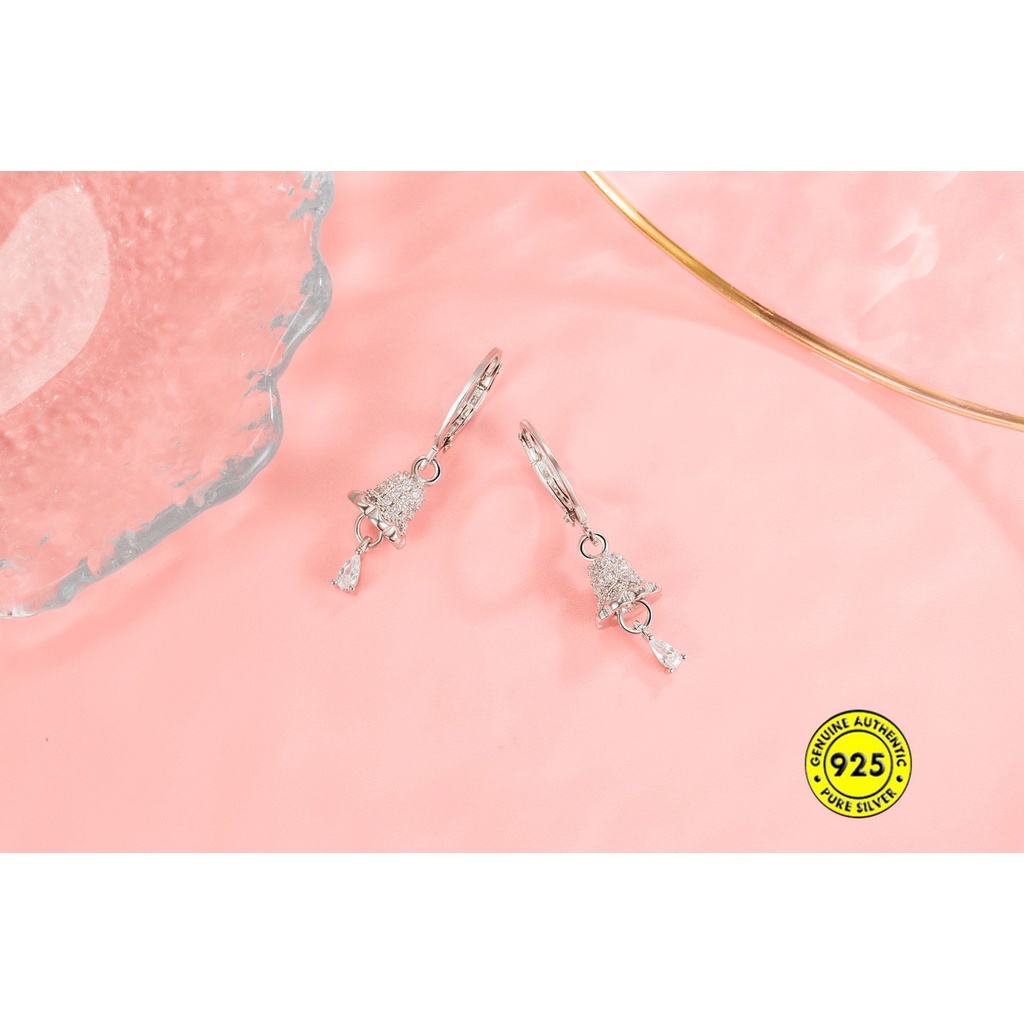 Bông Tai Mạ Bạc 925 Hình Chuông Gió Đính Kim Cương Phong Cách Retro Hàn Quốc