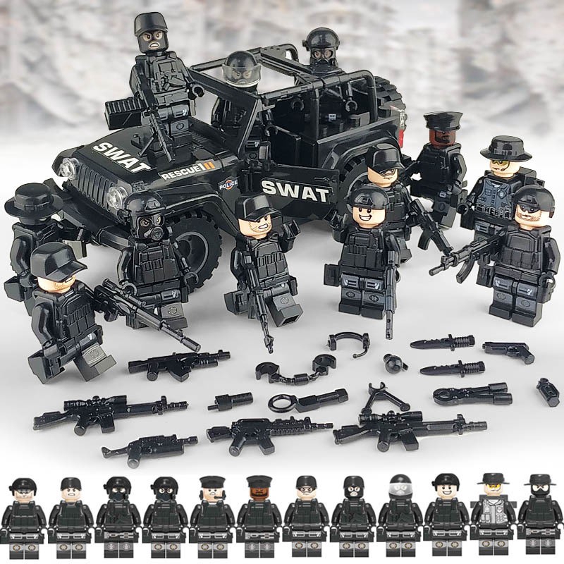 Bộ đồ chơi lắp ráp lego 12 cảnh sát SWAT và xe jeep quân đội đặc biệt 1620