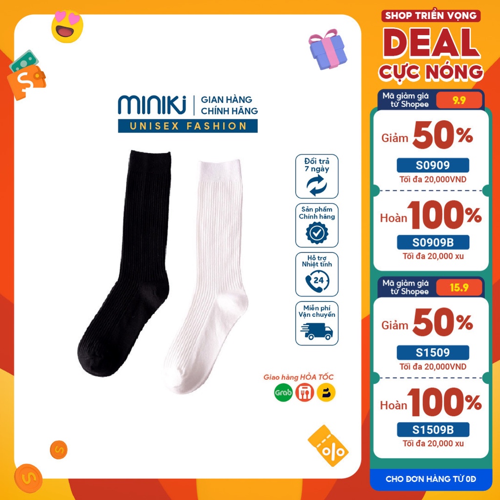 Tất cổ cao, vớ cổ cao nam nữ trắng trơn vải cotton thoáng mát co giãn thời trang unisex MK09 - MINIKJ SHOP