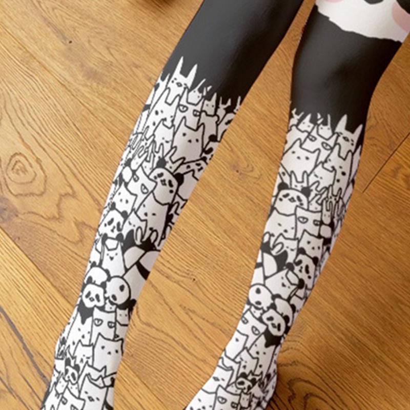 XIXI Vớ dài qua gối in hình gấu trúc hoạt hình dễ thương cho nữ