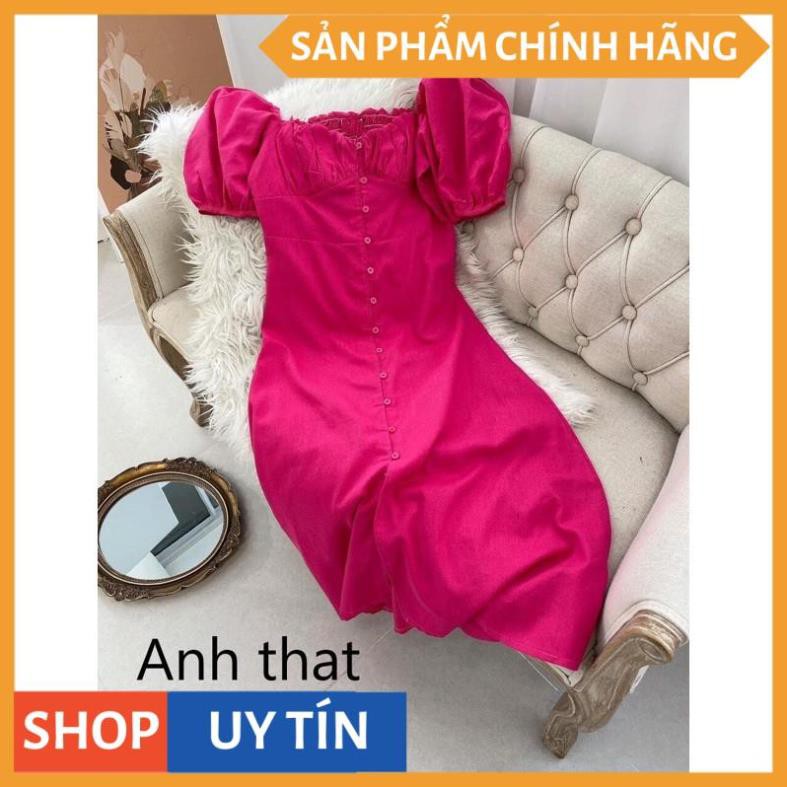 Đầm maxi tay bồng phối nút màu hồng sen xinh xắn - Pink Dress | BigBuy360 - bigbuy360.vn
