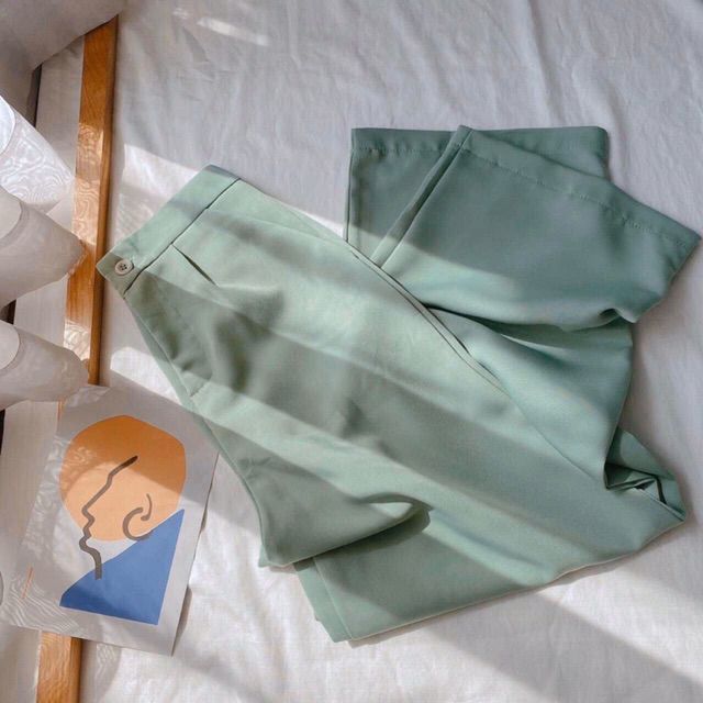 [AN MỘC] Quần Suông Ống Rộng lưng cao màu xanh mint paste độc lạ cho nữ | BigBuy360 - bigbuy360.vn