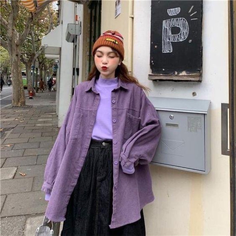 Áo khoác sơmi nữ nhung tăm oversize | BigBuy360 - bigbuy360.vn