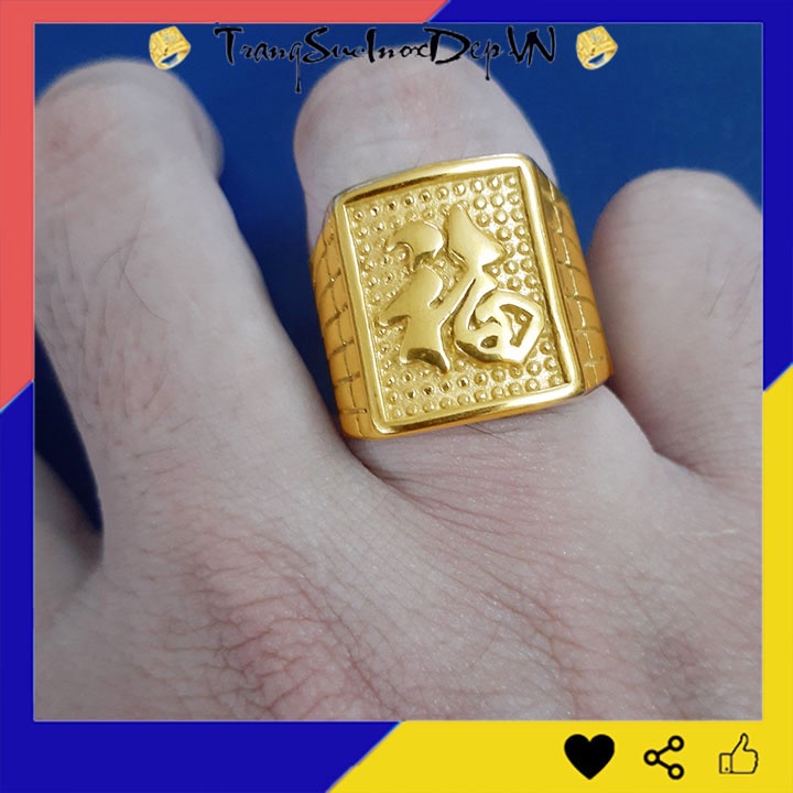 Nhẫn nam inox chữ phước màu vàng sáng đẹp, bền màu đem lại bình an, may mắn cho người đeo - Tặng hộp đựng xinh xắn