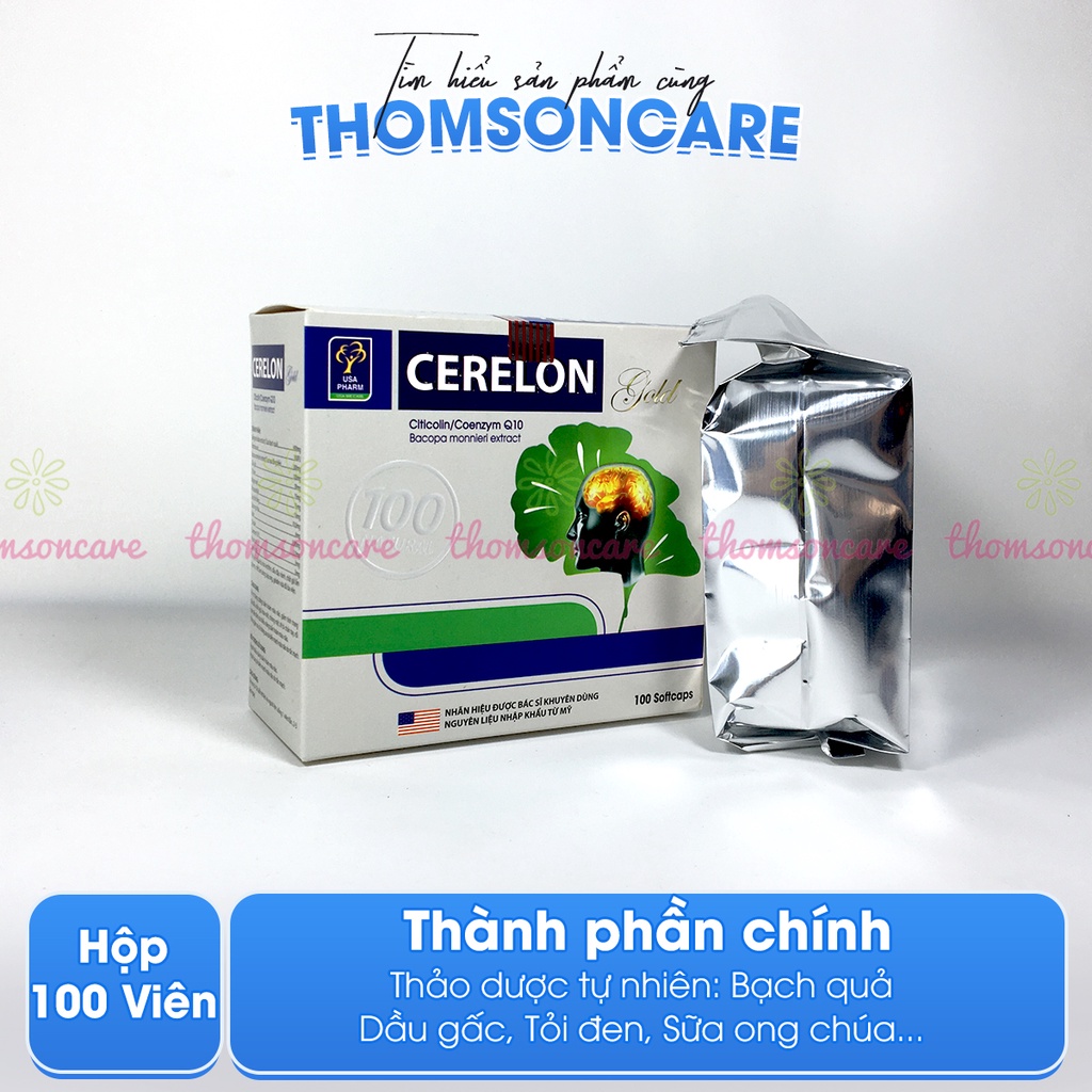 Cerelon Gold - Hoạt huyết dưỡng não, hỗ trợ giảm rối loạn tiền đình - Hộp 100 viên từ Ginko biloba và Citicolin