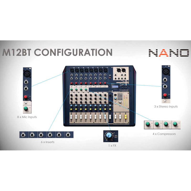 Bàn mixer Soundcraft Nano M12BT chính hãng-dùng cho show sự kiện