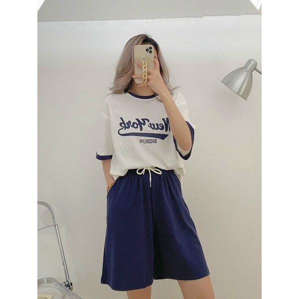 Set thể thao New York viền quần lửng oversize ( Ảnh thật)