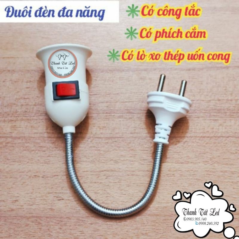 Phích Cắm Lò Xo Inox Có Công Tắc Gắn Đuôi Đèn E27