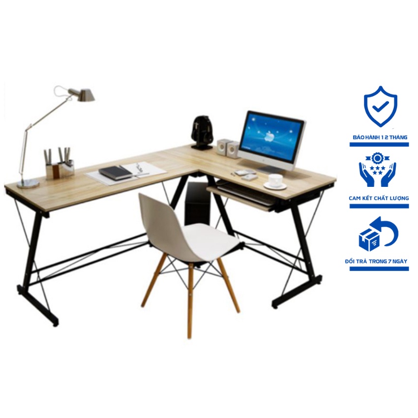 Bàn làm việc thông minh chữ L SC1, bàn làm việc văn phòng chân sắt mặt gỗ phù hợp để làm việc, chơi game