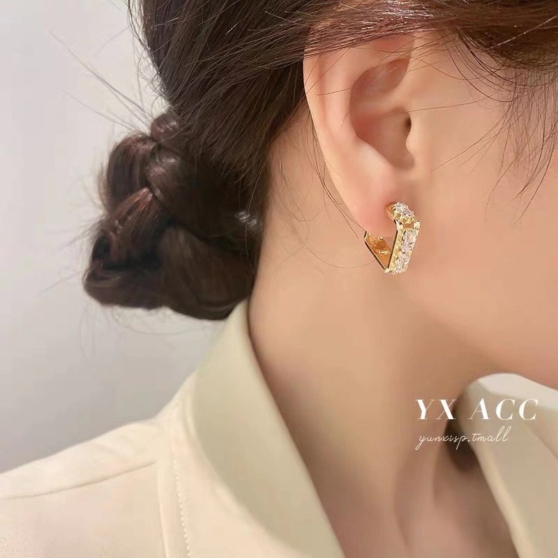 Bông Tai Hình Vuông Đính Đá Zircon Thời Trang Hàn Quốc Cho Nữ