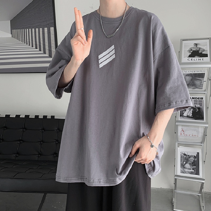 Áo thun tay ngắn cổ tròn dáng rộng in họa tiết thời trang phong cách Hàn Quốc dành cho nam