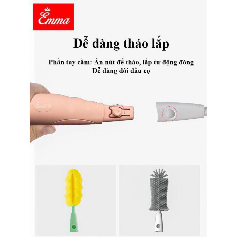 Cọ Rửa Bình Sữa Silicon Cao Cấp Emma Kids 4 Chi Tiết