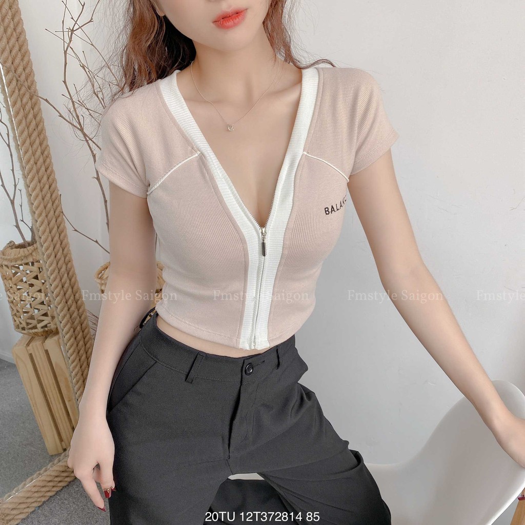 [Mã WASKT410K giảm 10K đơn 50K] Áo thun tay ngắn dây kéo in Balance ulzzang thời trang nữ Fmstyle Saigon 20TU12T372814