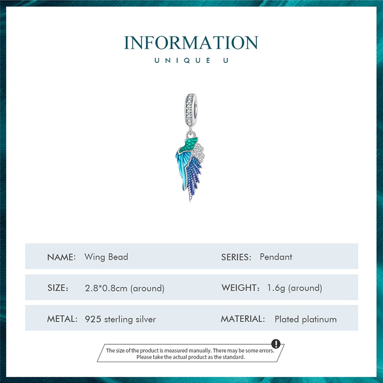 BAMOER Mặt Vòng cổ Bạc 925 Hình Đôi Cánh Thời Trang