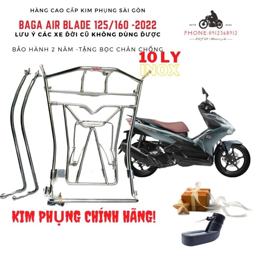 [AB 2022 Mới- AB 2023] Baga Air Blade AB 2022 Mới , AB 2023, AB 160cc, AB125cc Inox, Đen Tĩnh Điện, Titan Inox 10 Ly
