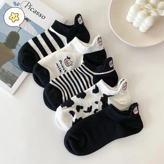 Tất Vớ Nữ Cổ Ngắn Bò sữa Cute Dễ Thương Phong Cách Hàn Quốc