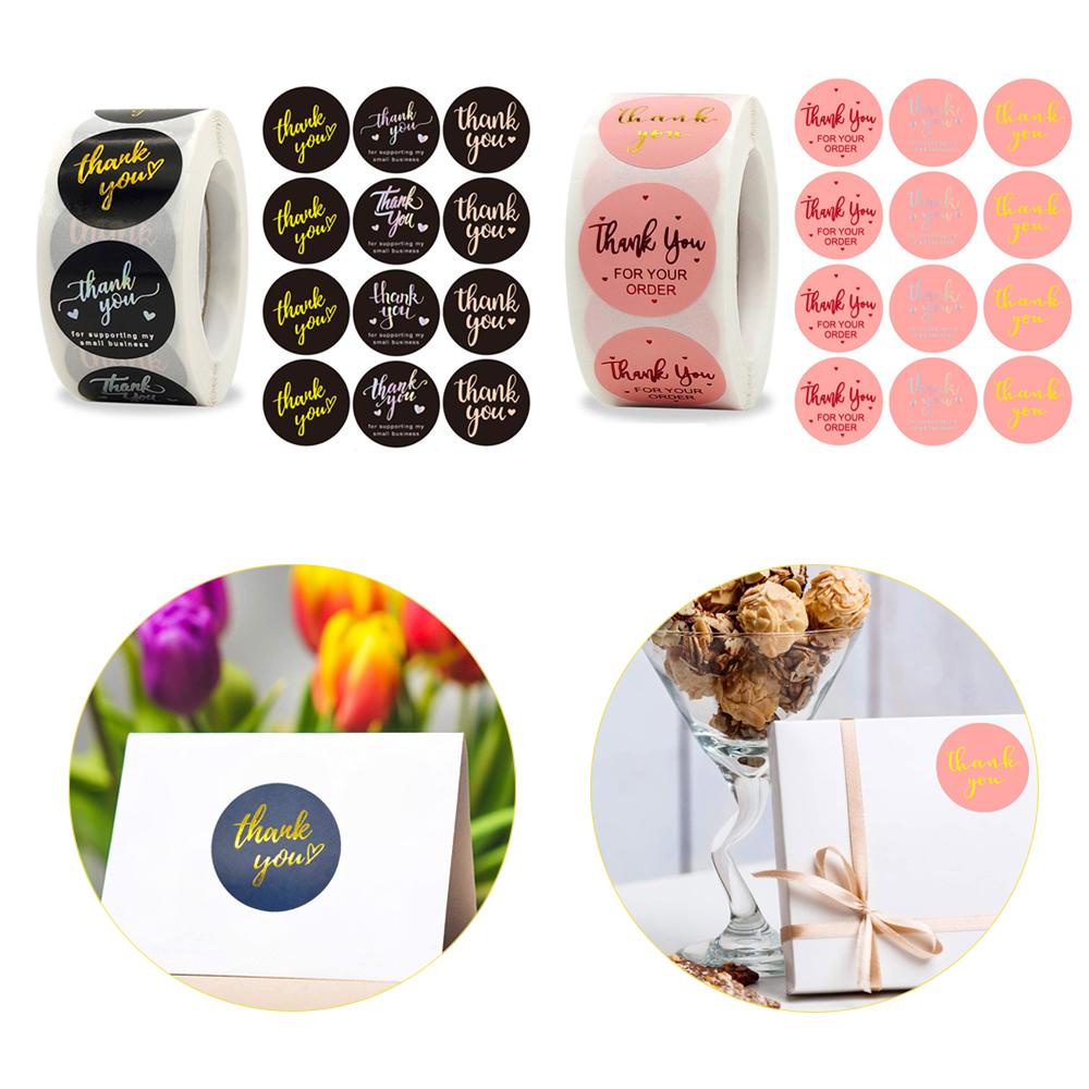 Cuộn Nhãn Dán Tròn In Chữ Thank You Dùng Trang Trí Gói Quà DIY