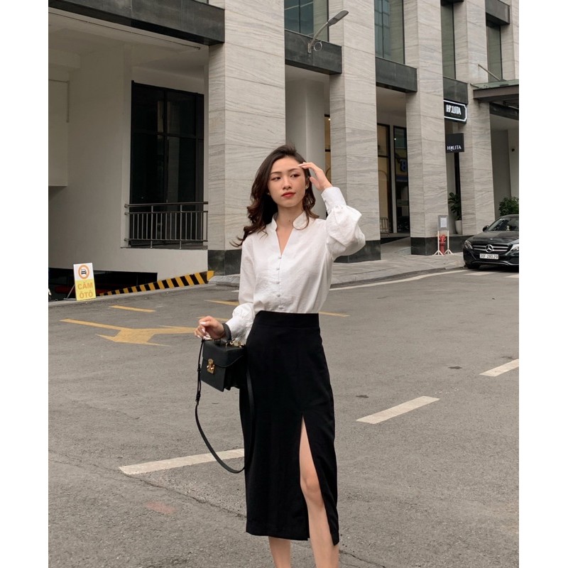 Chân váy xẻ đen Slit Skirt_ZIEL | BigBuy360 - bigbuy360.vn