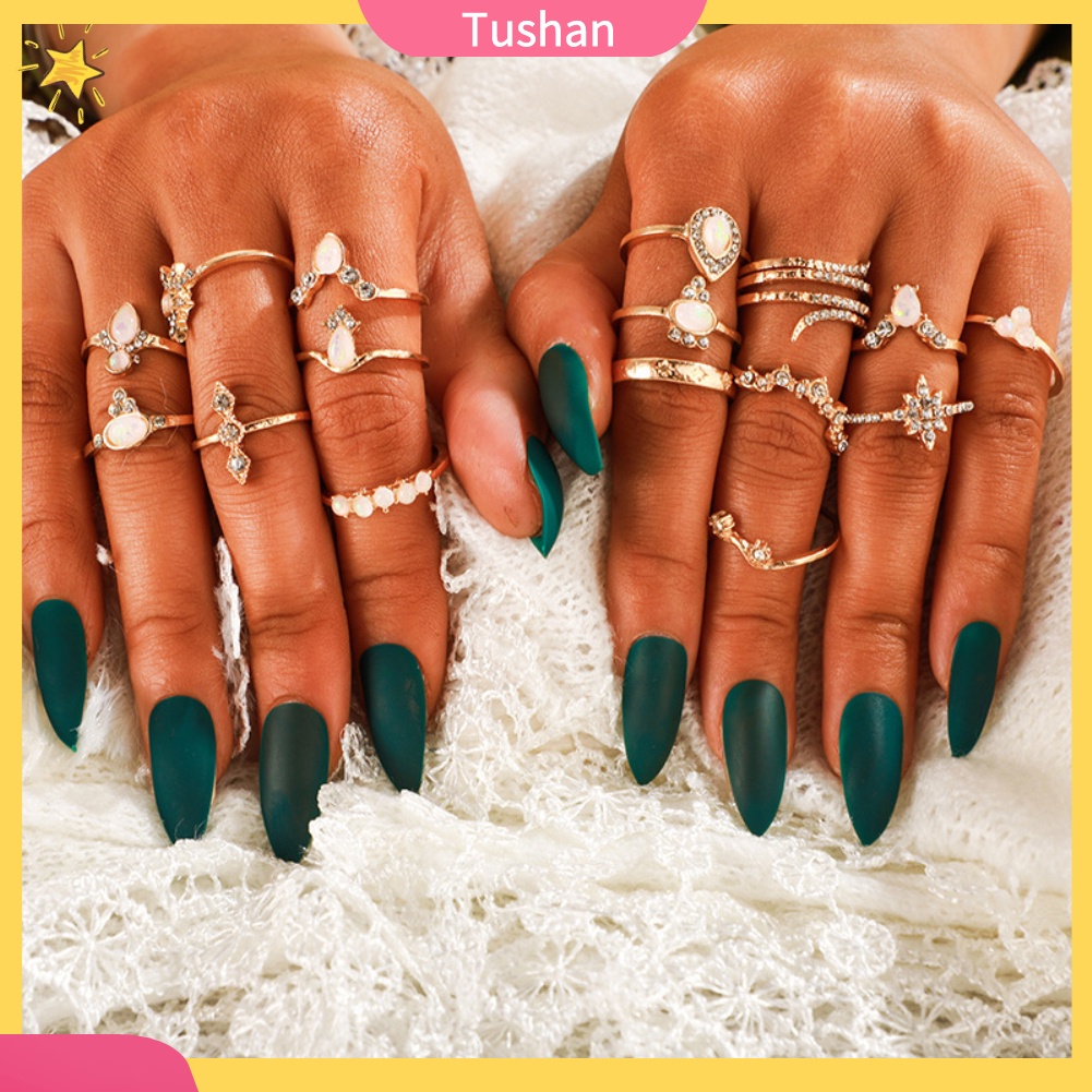 Set 17 Nhẫn Đeo Tay Đính Đá Phong Cách Bohemian Thời Trang Cho Nữ