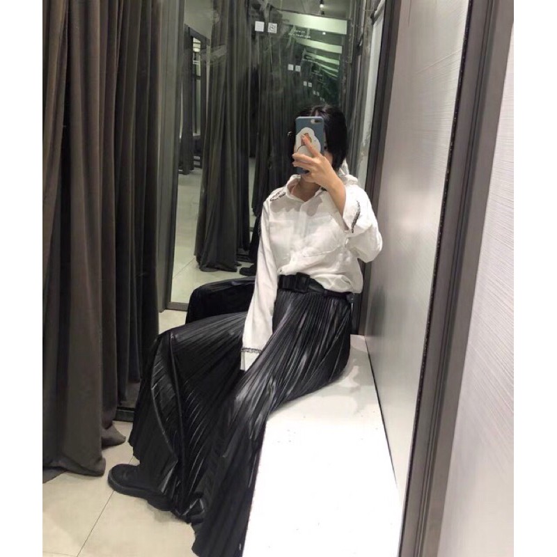 CHÂN VÁY MIDI DẬP LY LƯNG CAO ZARA KÈM BELT