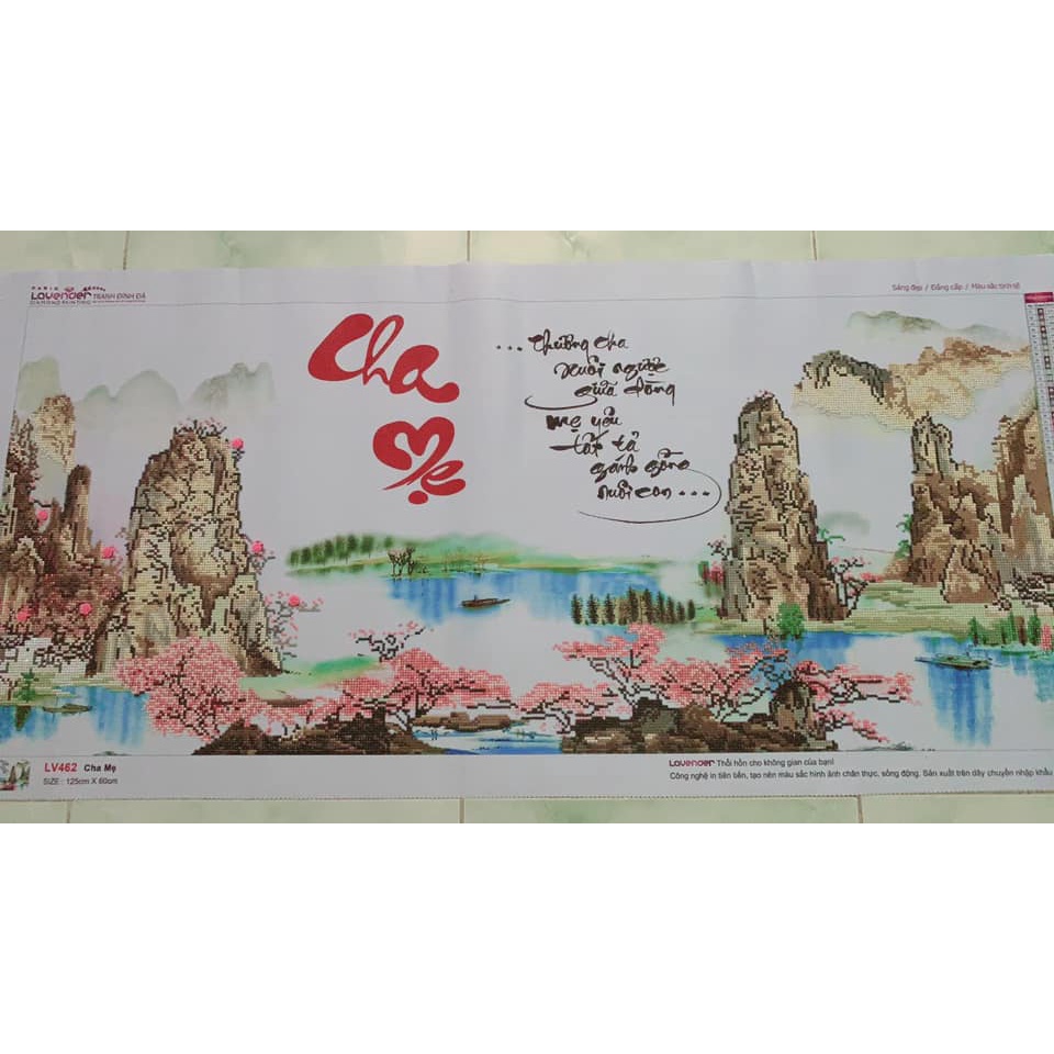 Tranh đính đá - Tranh thêu Cha Mẹ (kích thước : 125x60cm) - tranh chưa làm