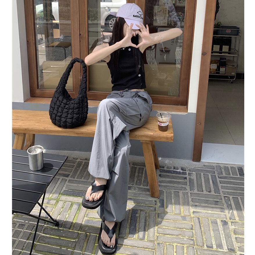 Bộ Áo Không Tay Dáng Ôm Phối Khóa Cài Bên Hông + Quần Dài Thiết Kế Mỏng Thời Trang Mới Dành Cho Nữ 52365