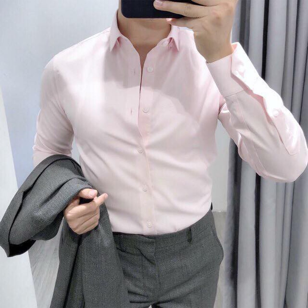 Áo Sơ Mi Nam Dài Tay Hồng Nhạt  ĐẸP, Hàng Cao cấp mềm mịn [ Giá cam kết rẻ nhất ]