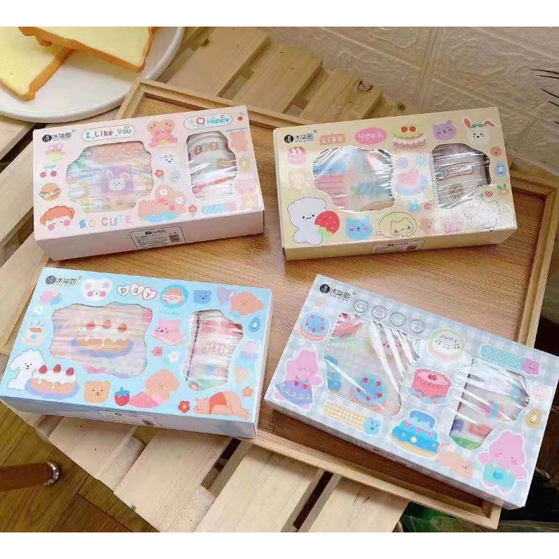 Hộp 10 washi tape + 10 sticker hình dán dễ thương