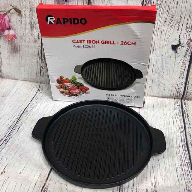 Chảo gang nướng RAPIDO 26cm chống dính - chảo nướng pizza BBQ dùng được bếp từ