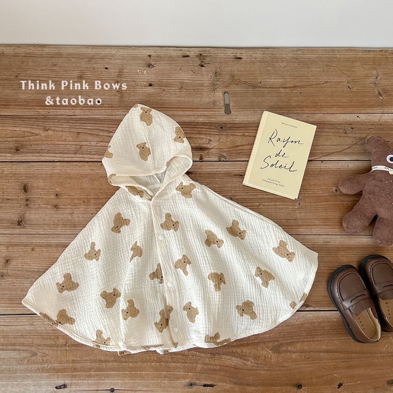 Áo Choàng Chống Gió Chống Nắng In Hình Gấu Dễ Thương Cho Bé 3 Tuổi